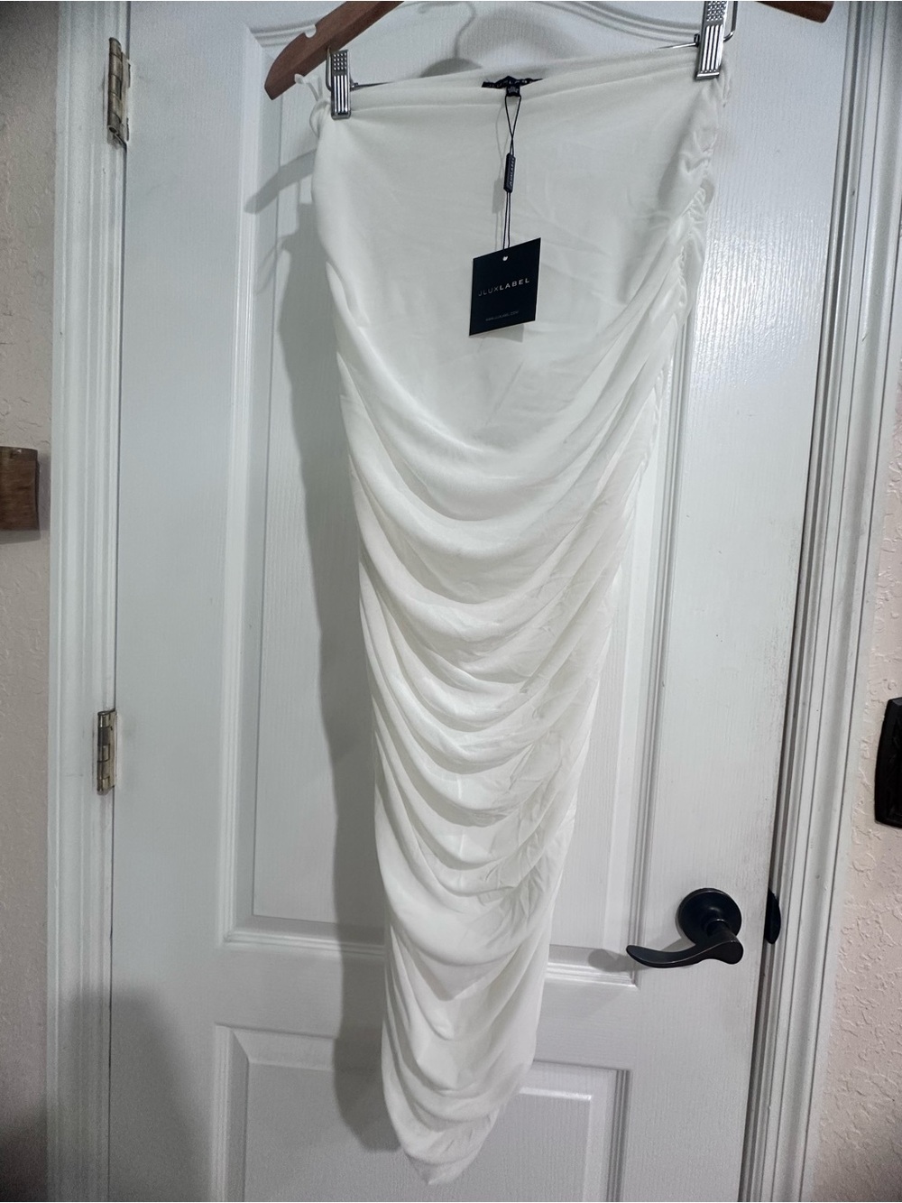 NEW WT JLux Label Ivory Mesh Cover Up Skirt Sheer Women’s XL Ruching
